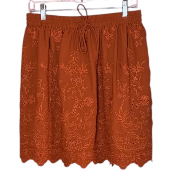 LOFT Terracotta Embroidered Skirt - Picture 1 of 4